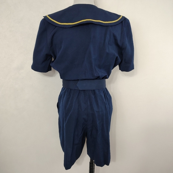 Vintage 80s JSJ Petites Women's Navy Blue Sailor Romper Nautical Size 8 - Picture 5 of 9